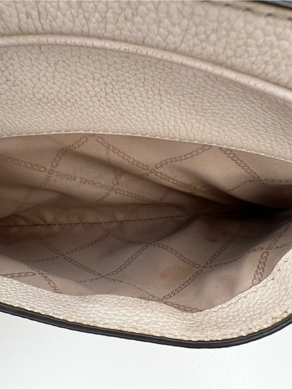 Michael Kors Ivory Pebbled Leather Crossbody with Gold Logo